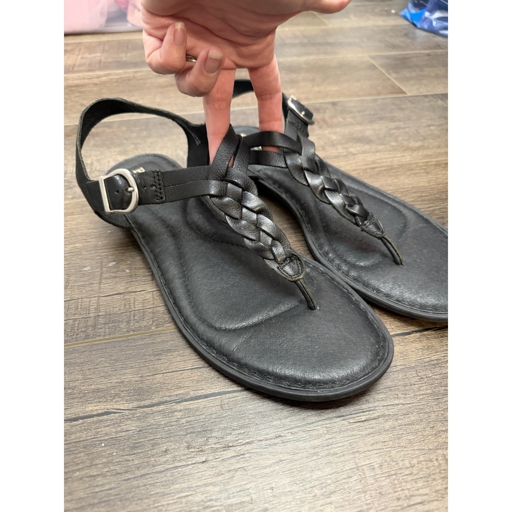 Børn Women's Black Braided Leather Comfort Thong Sandals Size 12